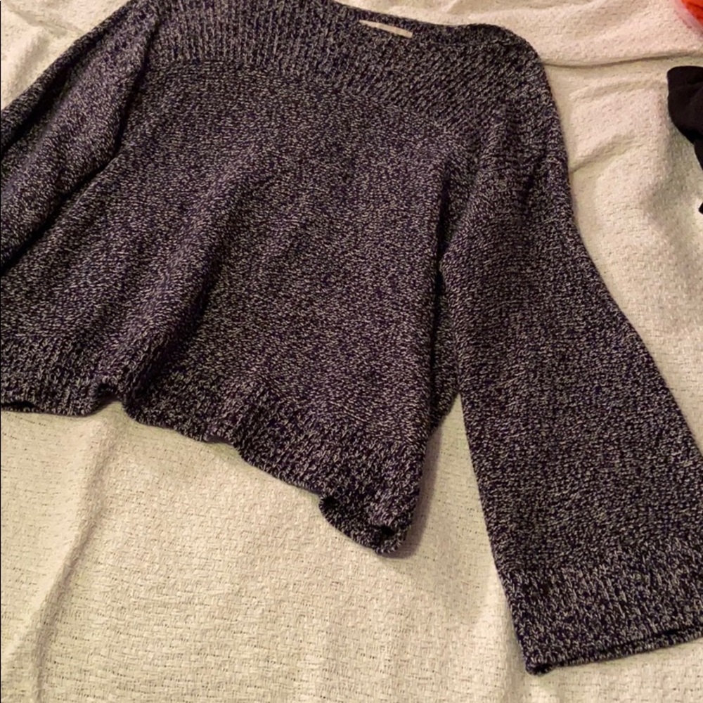 LOFT - Navy & White Bell Sleeve Sweater